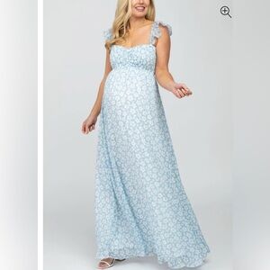 Blue Floral Maternity Maxi Dress